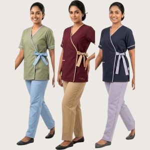 Side Bow Uniforms Maid Kreb Punjabi يونيفورم كريب - Blue Maroon Green