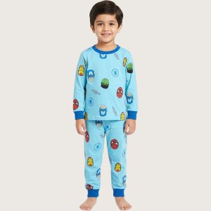 Marvel Faces Boys Full Sleeves Pajama Set MCHAKKY - Sky Blue