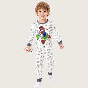 Mario Kart Boys Full Sleeves Pajama Set KHAFIF - White