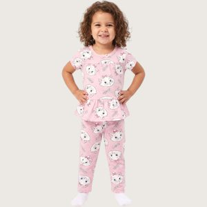Marie Girls Half Sleeves Pajama Set - Light Pink
