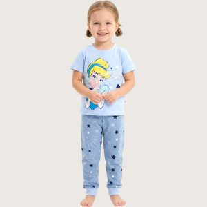 Princess Time Girls Half Sleeves Pajama Set - Blue