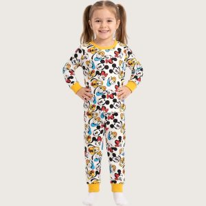 Disney Face Girls Full Sleeves Pajama Set MCHAKKY - White
