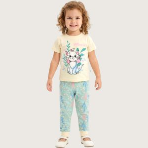 Marie Girls Half Sleeves Pajama Set - Yellow Blue