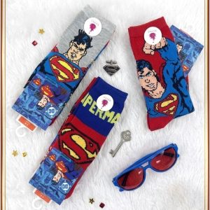 Superman Kids Socks 3 Pcs Set - Red Blue