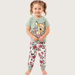 Bambi Floral Girls Half Sleeves Pajama Set - Green