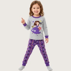 Little Princess Girls Full Sleeves Pajama Set KHAFIF - Purple Grey