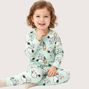 Snoopy Ice cream Girls Full Sleeves Pajama Set KHAFIF - Green