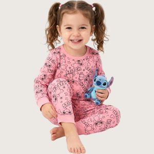 Stitch Star Girls Full Sleeves Pajama Set KHAFIF - Pink
