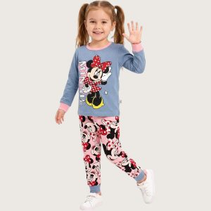 Minnie Girls Full Sleeves Pajama Set - Blue Pink