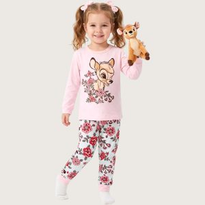 Bambi Floral Girls Full Sleeves Pajama Set KHAFIF - Pink