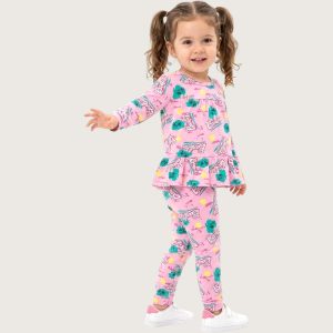 Barbie Floral Girls Full Sleeves Pajama Set KHAFIF - Pink