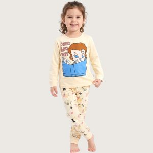 Princess Book Girls Full Sleeves Pajama Set KHAFIF - Yellow