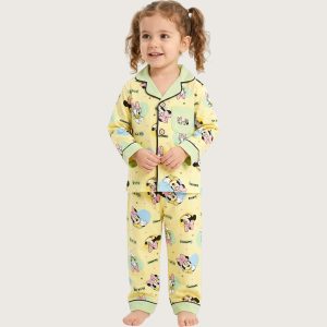 Minnie Girls Front Open Full Sleeves Pajama Set - Yellow