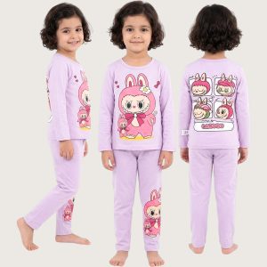 Labubu Girls Full Sleeves Pajama Set - Purple