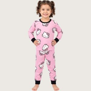 Kitty Hello Girls Cotton Full Sleeves Pajama Set - Pink