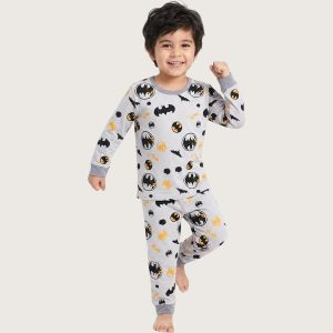 Logo Batman Boys Full Sleeves Pajama Set KHAFIF - Grey