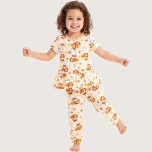 Hi Puppy Girls Half Sleeves Pajama Set - Cream