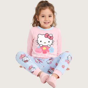 Kitty Hello Girls Full Sleeves Pajama Set KHAFIF - Pink Blue
