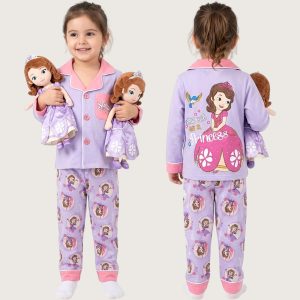 Princess Girls Front Open Full Sleeves Pajama Set - Purple