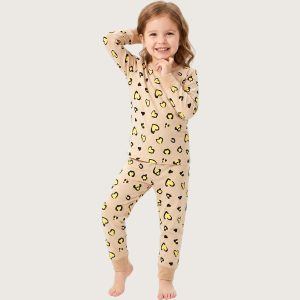 Little Heart Girls Full Sleeves Pajama Set KHAFIF - Brown