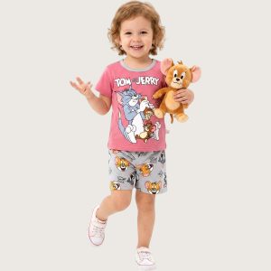 Tom & Jerry Girls Shorts Set - Pink Grey