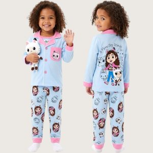 Friends Girls Front Open Full Sleeves Pajama Set - Sky Blue