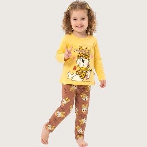 Daisy Duck Girls Full Sleeves Pajama Set KHAFIF - Yellow Brown