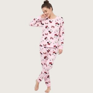 Minnie Bow Ladies Full Sleeves Pajama Set - Pink