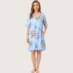 Floral Ladies Long Shirt - Sky Blue