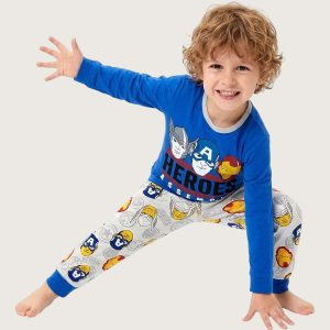 Heroes Boys Full Sleeves Pajama Set KHAFIF - Blue Grey