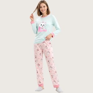 Marie Ladies Full Sleeves Pajama Set - Blue Pink