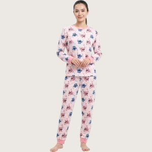 Stitch Angel Ladies Full Sleeves Pajama Set - Pink