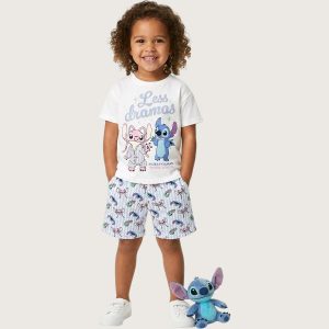 Less Drama Girls Summer Shorts Set - White Blue