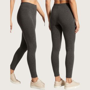 Plain Ladies 100% Cotton Leggings Wide Waist Stripe - Dark Grey