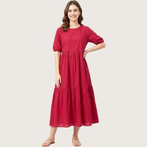 Plain Ladies Cotton Dress - Red