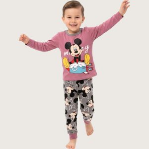 Mickey Boys Full Sleeves Pajama Set - Purple Grey