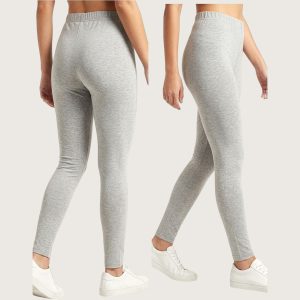 Plain Ladies 100% Cotton Leggings Wide Waist Stripe - Light Grey