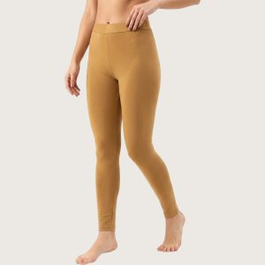 Plain Ladies 100% Cotton Leggings Wide Waist Stripe - Golden Brown