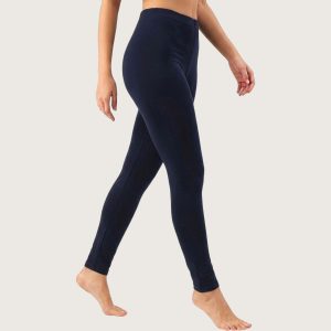 Plain Ladies 100% Cotton Leggings Wide Waist Stripe - Navy Blue