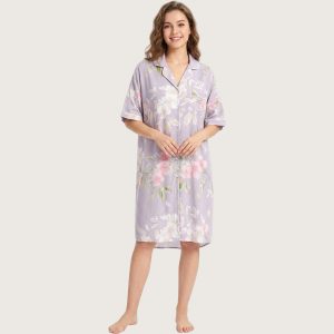 Floral Ladies Long Shirt - Lavender