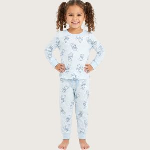 Winnie Girls Cotton Full Sleeves Pajama Set - Sky Blue