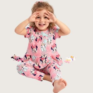 Floral Daisy Minnie Girls Half Sleeves Pajama Set - Pink