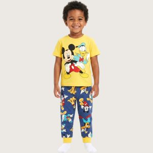 Mickey Donald Boys Half Sleeves Pajama Set - Yellow Blue