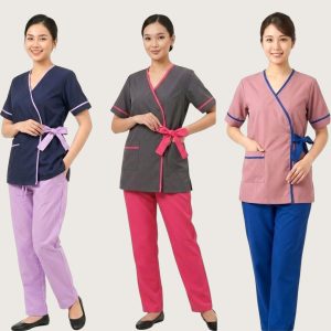 Pocket Bow Uniforms Maid Kreb Qasir يونيفورم كريب - Purple Pink Grey
