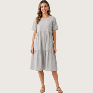Plain Ladies Cotton Dress  - Grey