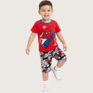 Spiderman Action Boys Bermuda Set - Red Grey