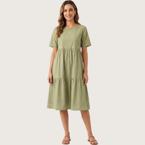 Plain Ladies Cotton Dress - Green