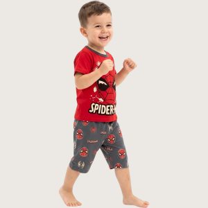 Spiderman Face Boys Bermuda Set - Red Grey
