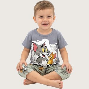 Tom & Jerry Boys Bermuda Set - Grey Green