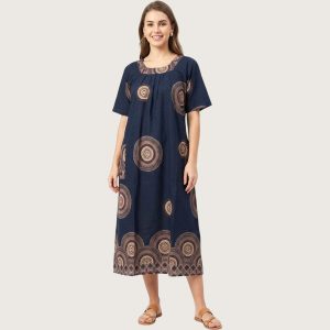 Circular Design Ladies Cotton Dress/Midi - Blue